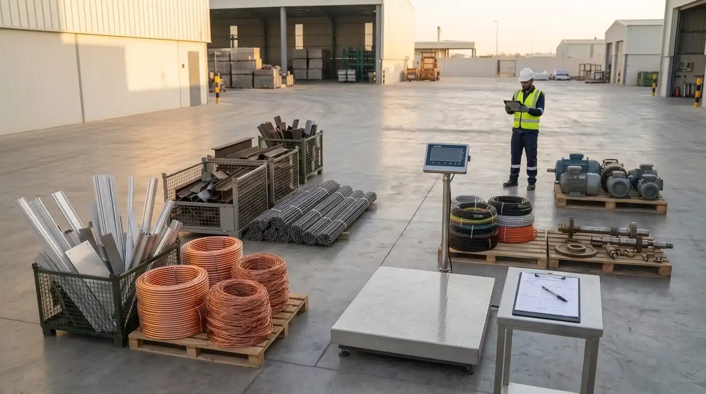 Scrap metal weighing and assessment in Jeddah